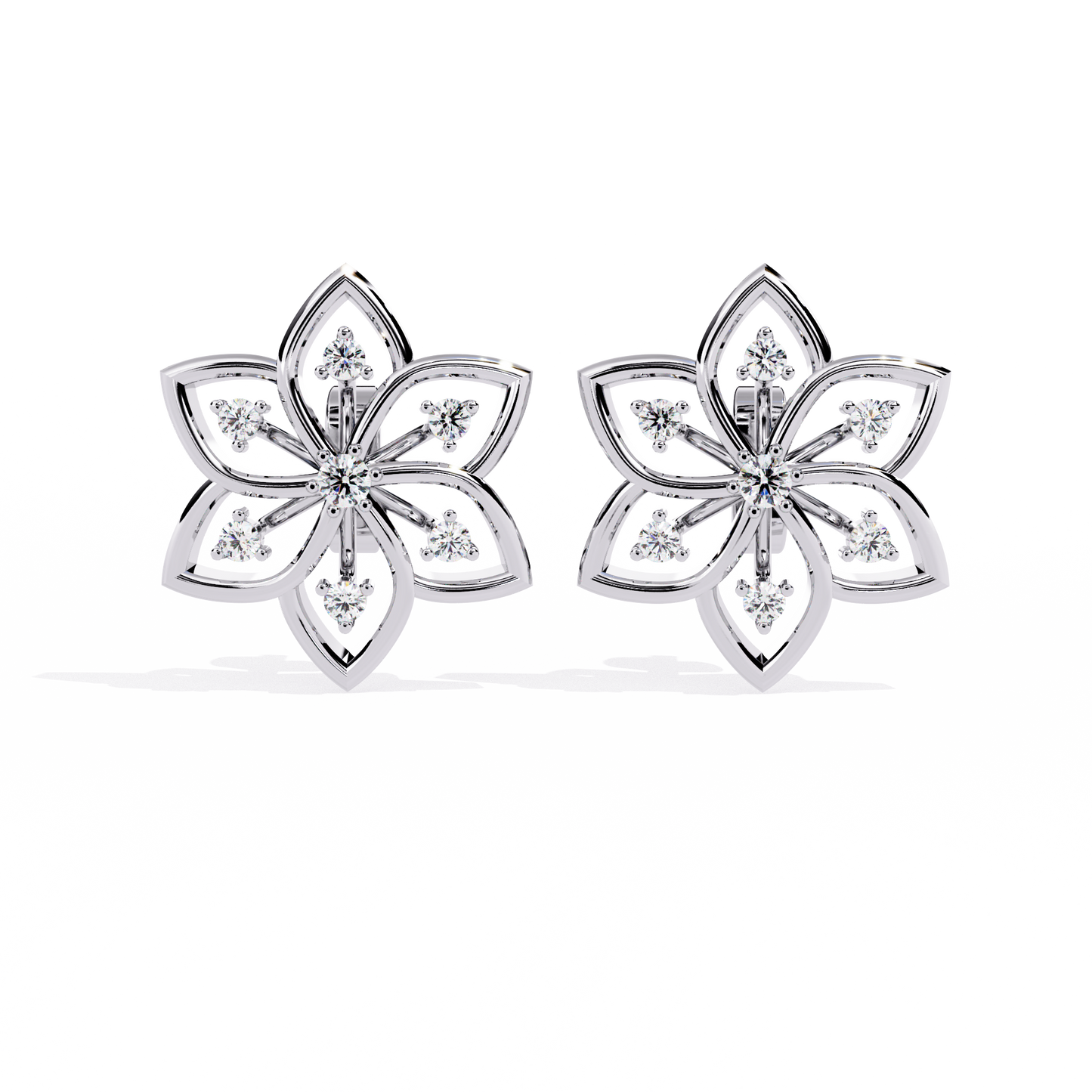 Floral Lattice – Lab Diamond Petal Stud Earrings in 14K Gold