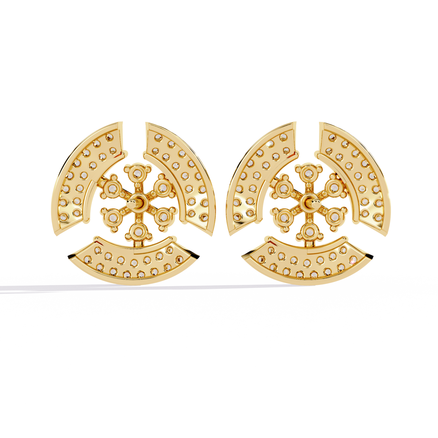 Radiant Halo – Diamond Semi-Crescent Stud Earrings in 14K Gold