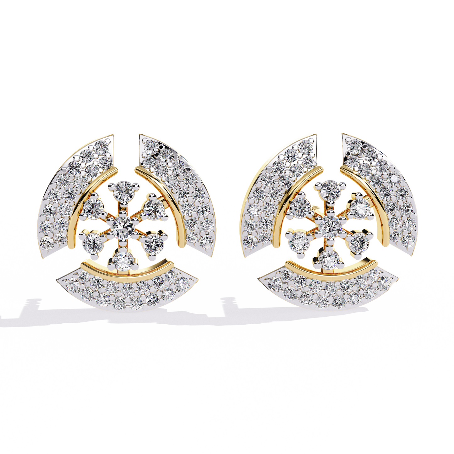Radiant Halo – Lab Diamond Semi-Crescent Stud Earrings in 14K Gold