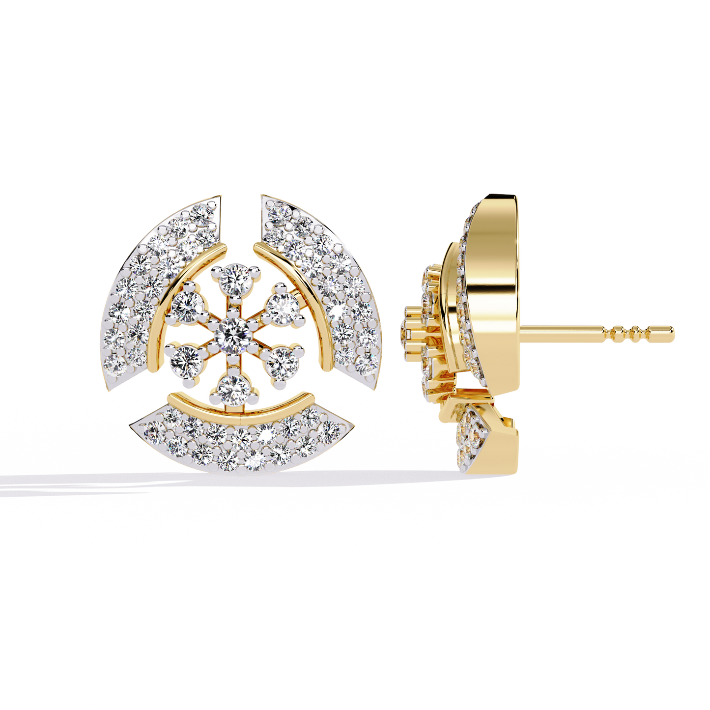 Radiant Halo – Lab Diamond Semi-Crescent Stud Earrings in 14K Gold