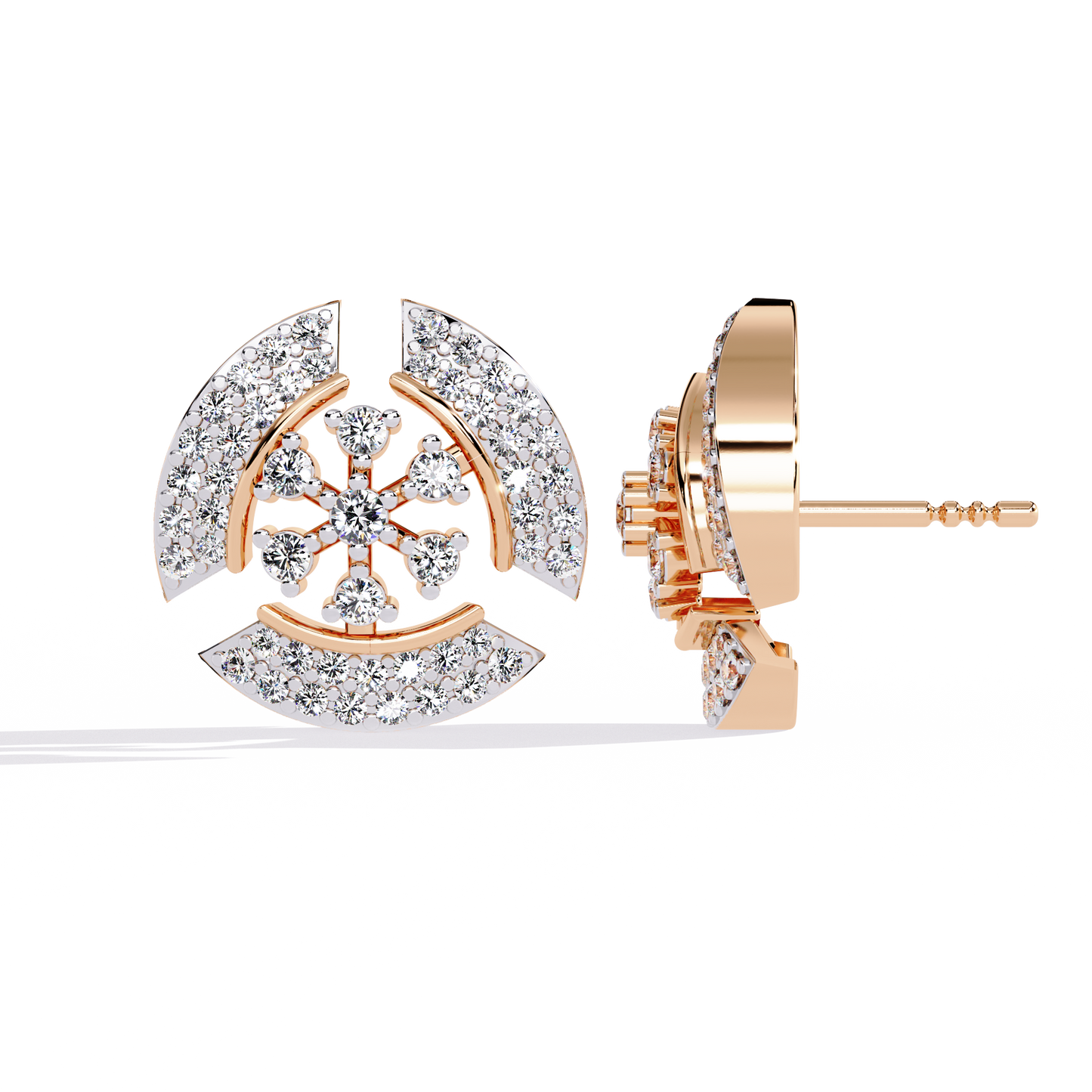 Radiant Halo – Lab Diamond Semi-Crescent Stud Earrings in 14K Gold