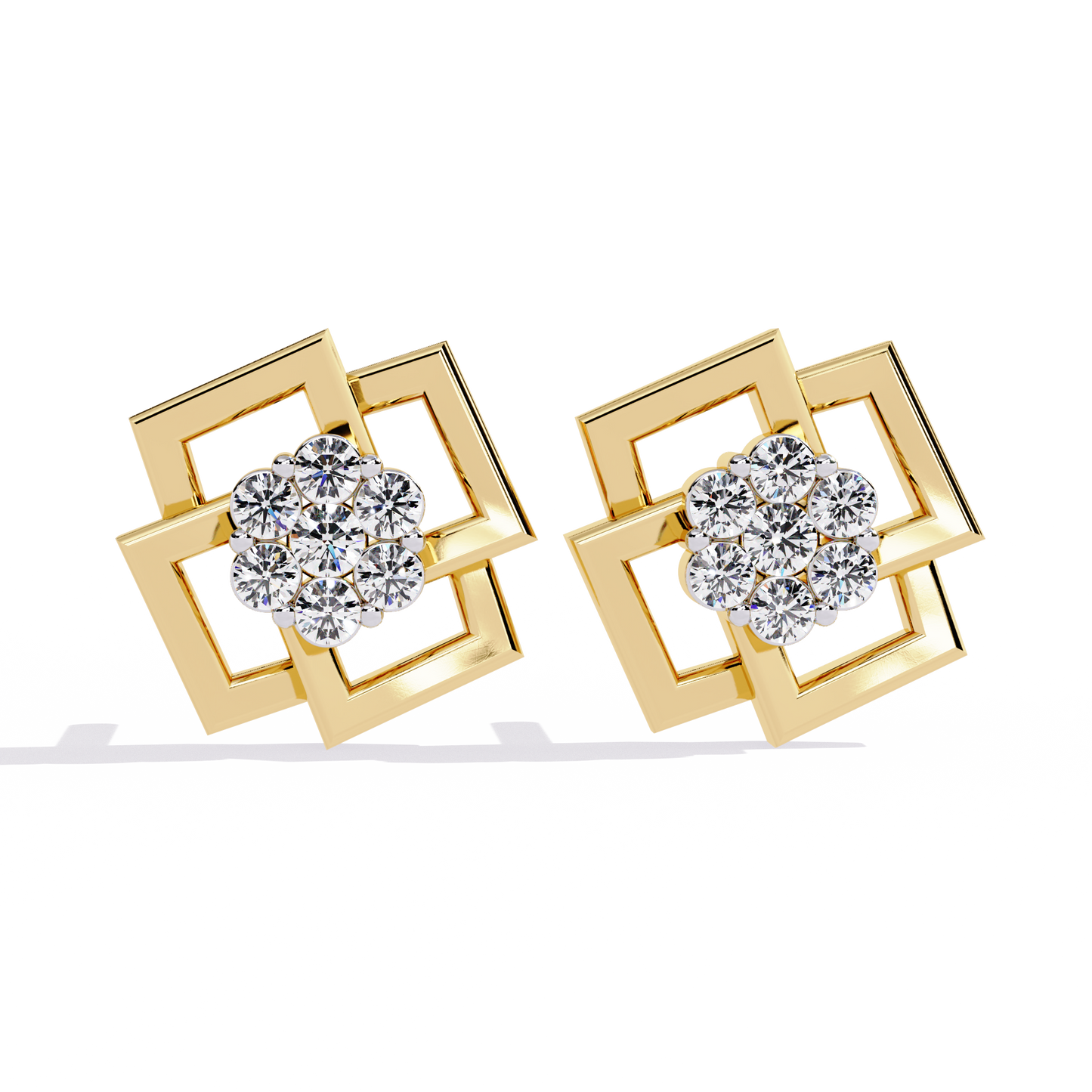 Geo Bloom – Diamond Cluster Stud Earrings in 14K Gold