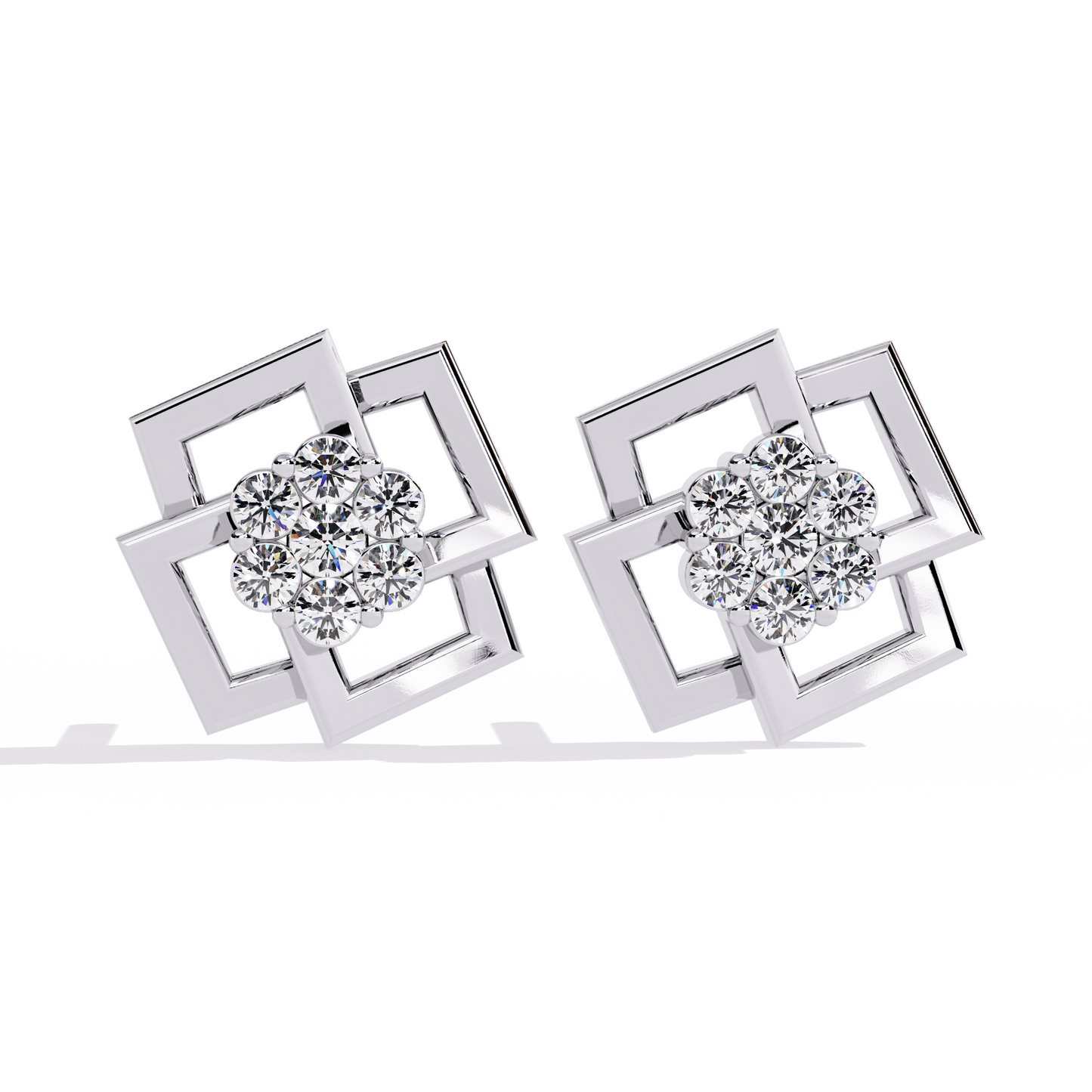 Geo Bloom – Diamond Cluster Stud Earrings in 14K Gold