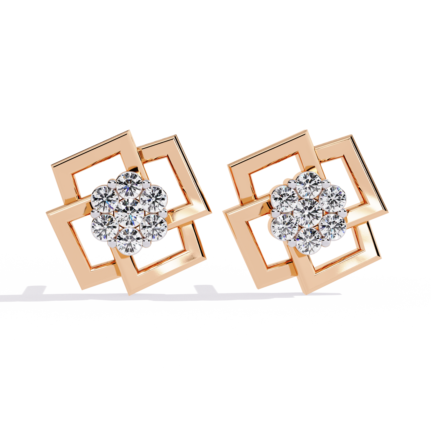 Geo Bloom – Diamond Cluster Stud Earrings in 14K Gold