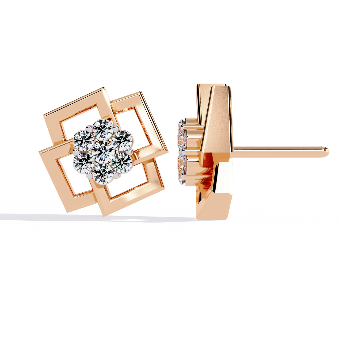 Geo Bloom – Diamond Cluster Stud Earrings in 14K Gold