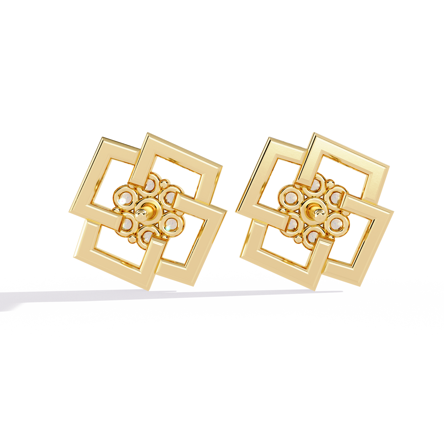 Geo Bloom – Diamond Cluster Stud Earrings in 14K Gold