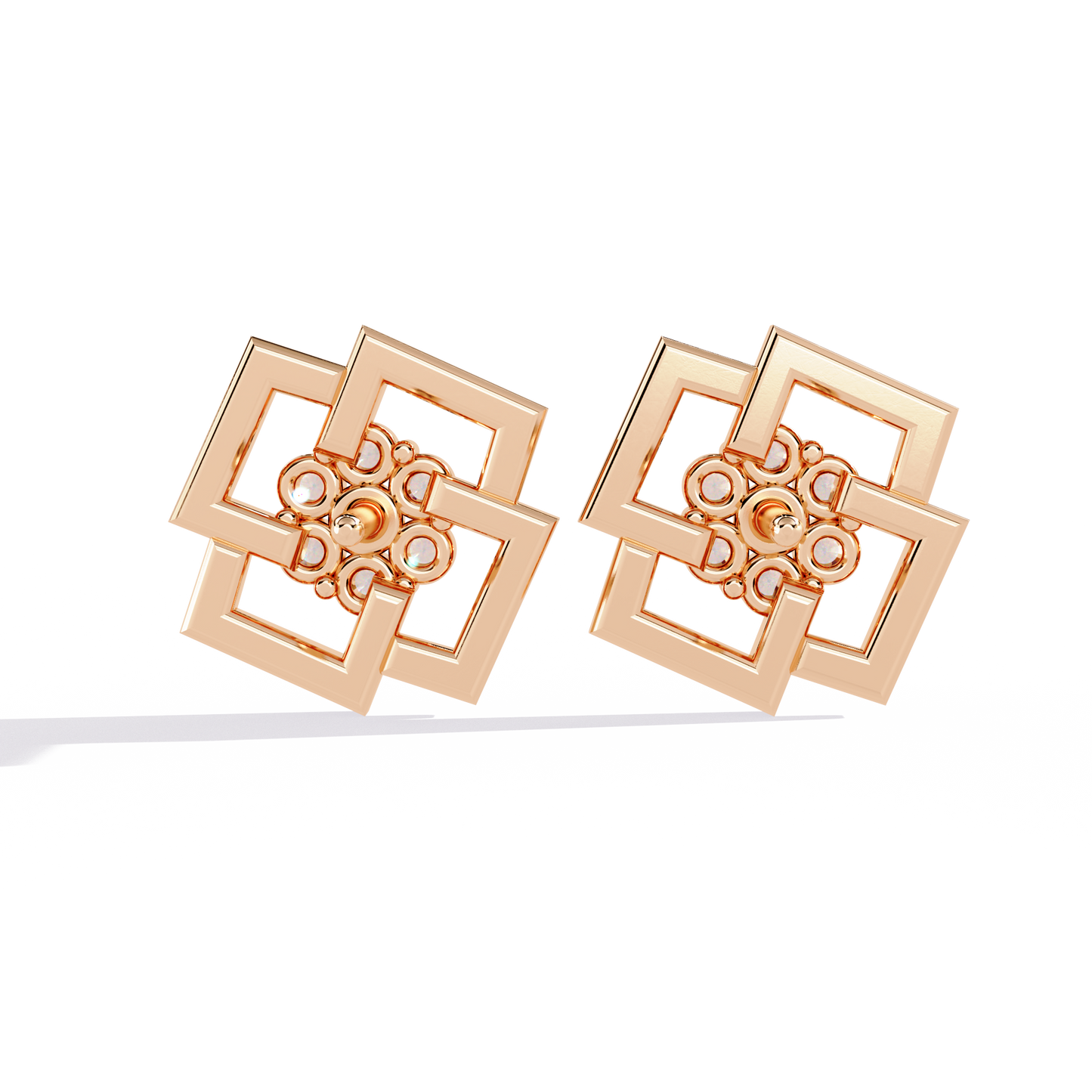 Geo Bloom – Diamond Cluster Stud Earrings in 14K Gold