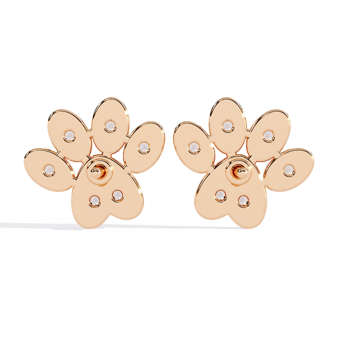 Paw Print – Lab Diamond Pet-Inspired Stud Earrings in 14K Gold
