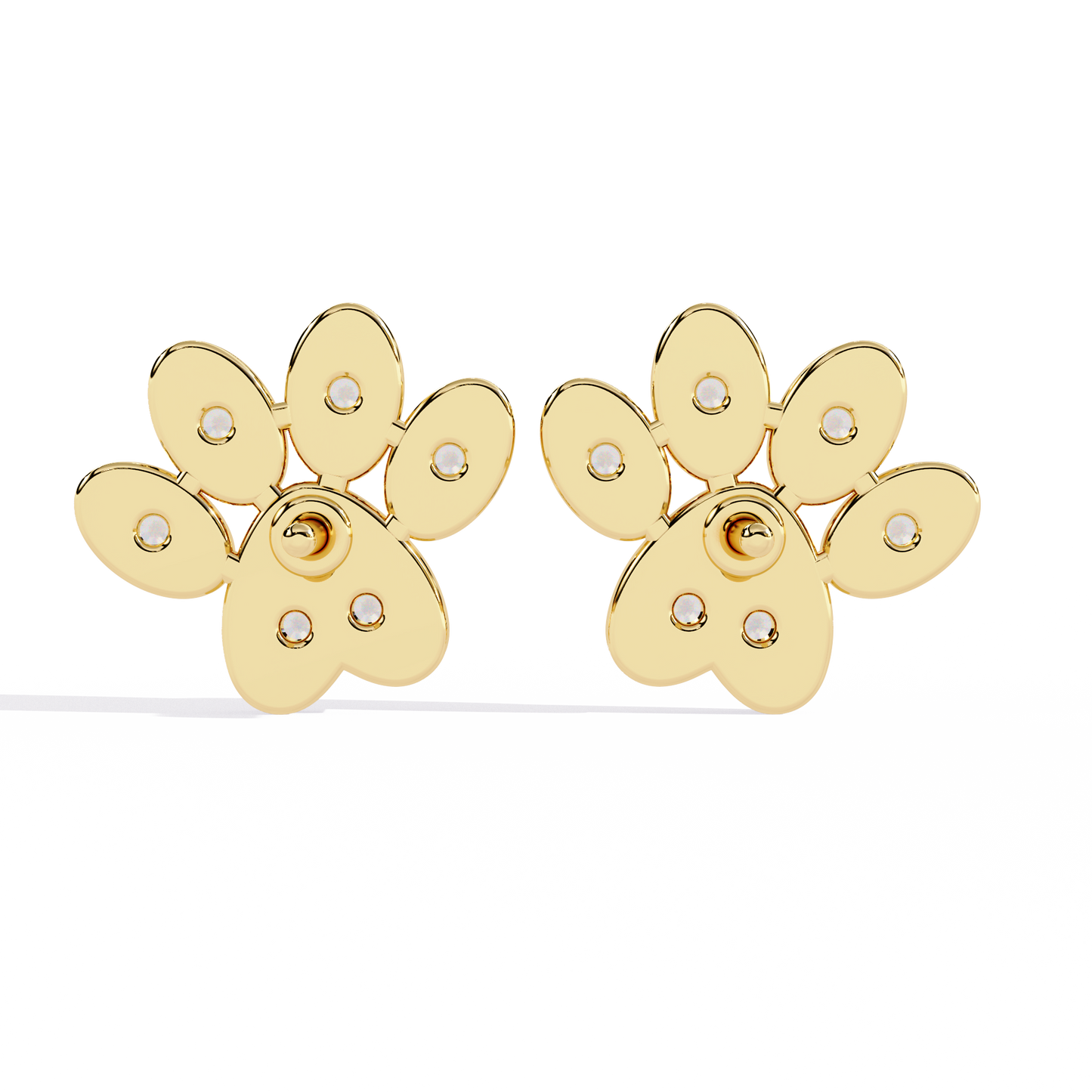 Paw Print – Diamond Pet-Inspired Stud Earrings in 14K Gold