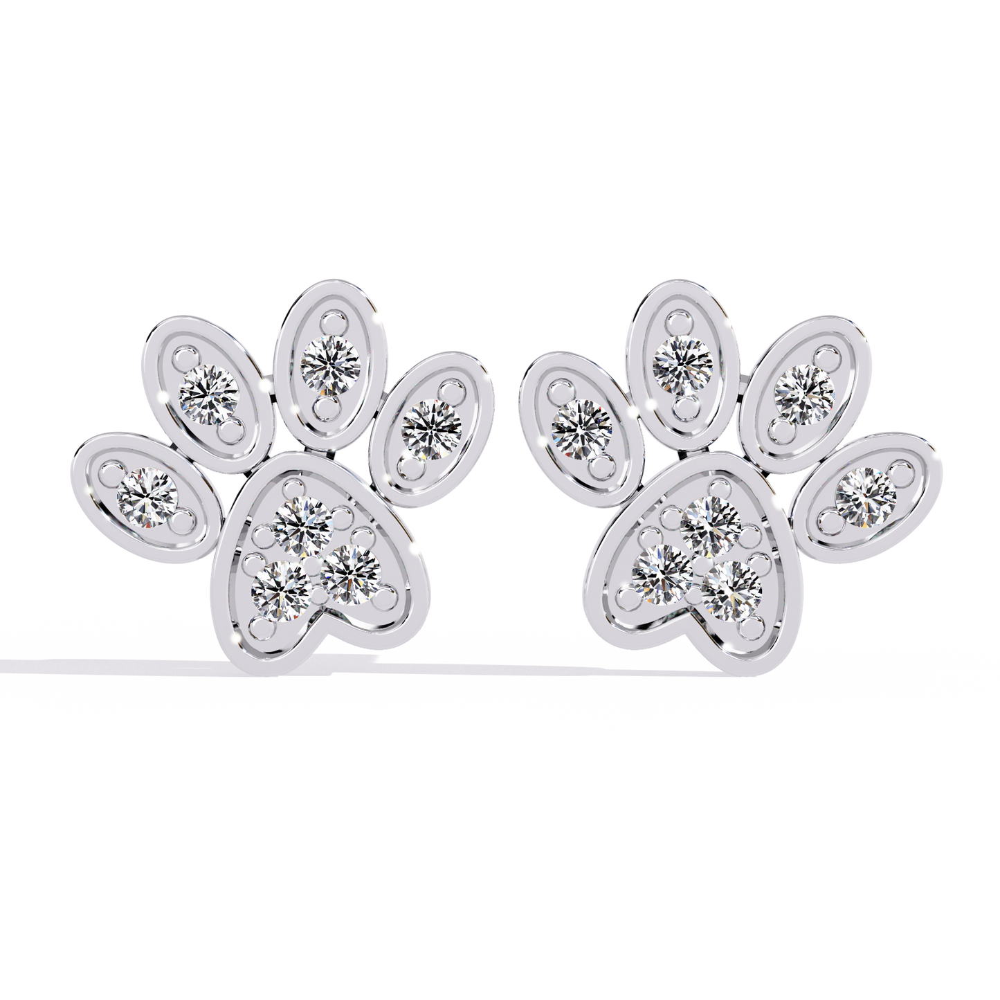 Paw Print – Lab Diamond Pet-Inspired Stud Earrings in 14K Gold