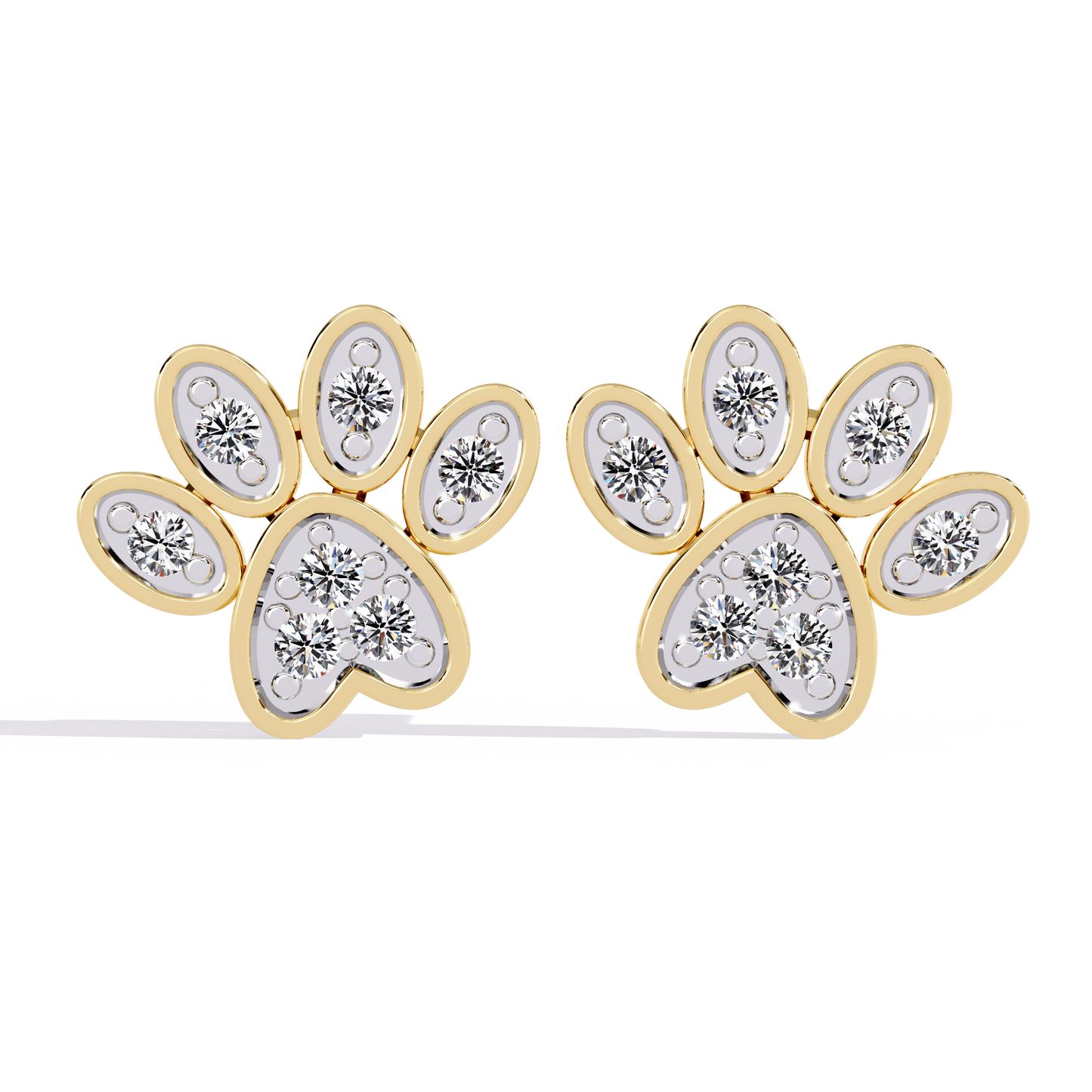 Paw Print – Lab Diamond Pet-Inspired Stud Earrings in 14K Gold