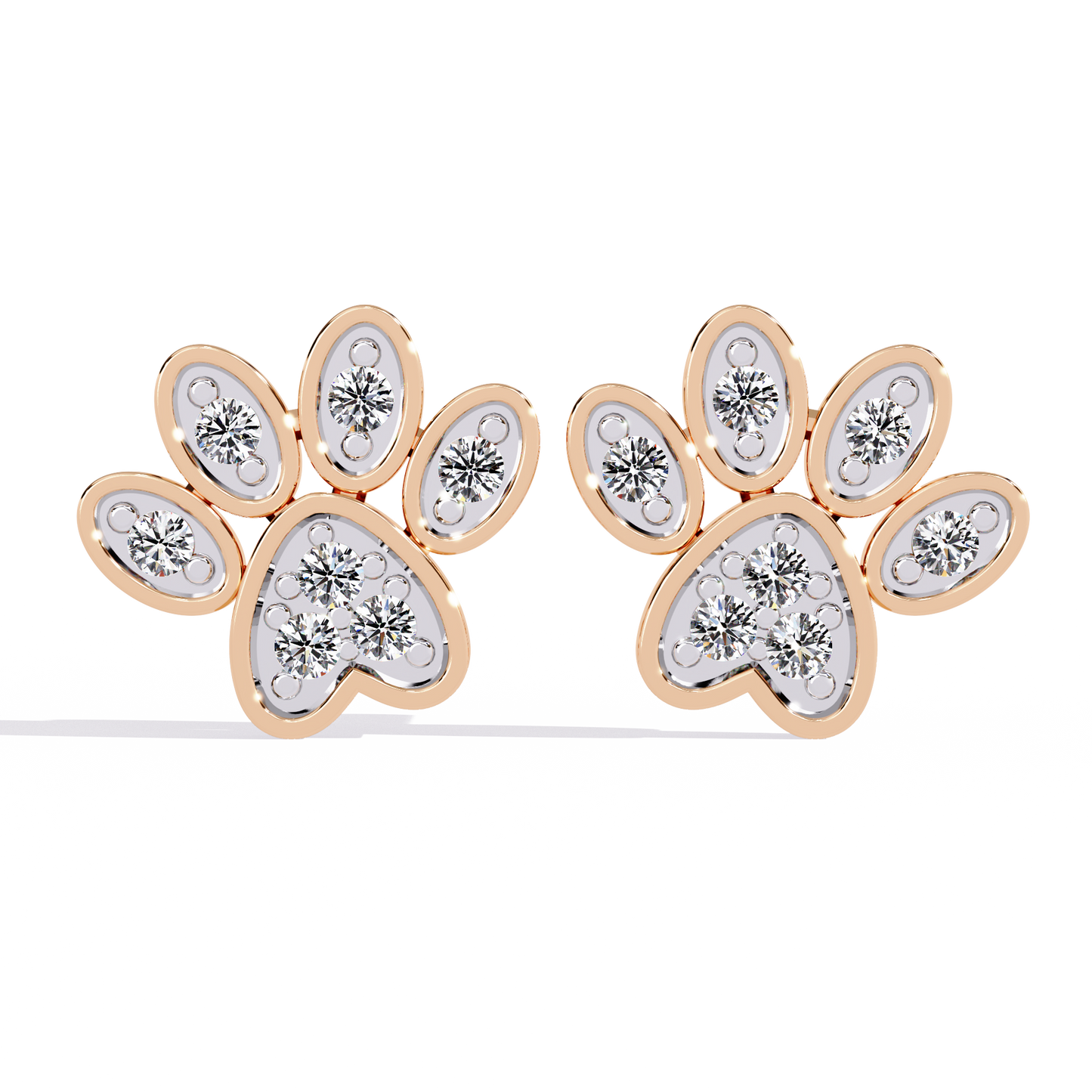 Paw Print – Lab Diamond Pet-Inspired Stud Earrings in 14K Gold