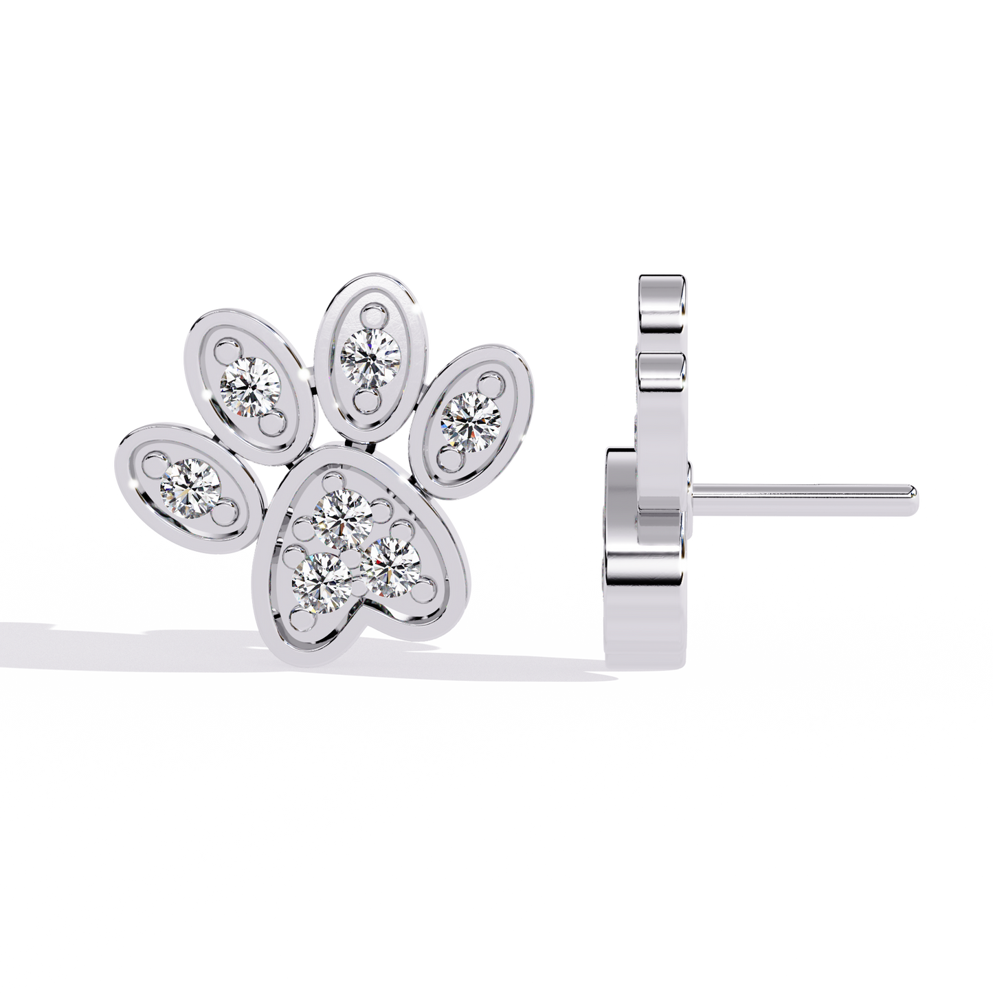 Paw Print – Lab Diamond Pet-Inspired Stud Earrings in 14K Gold