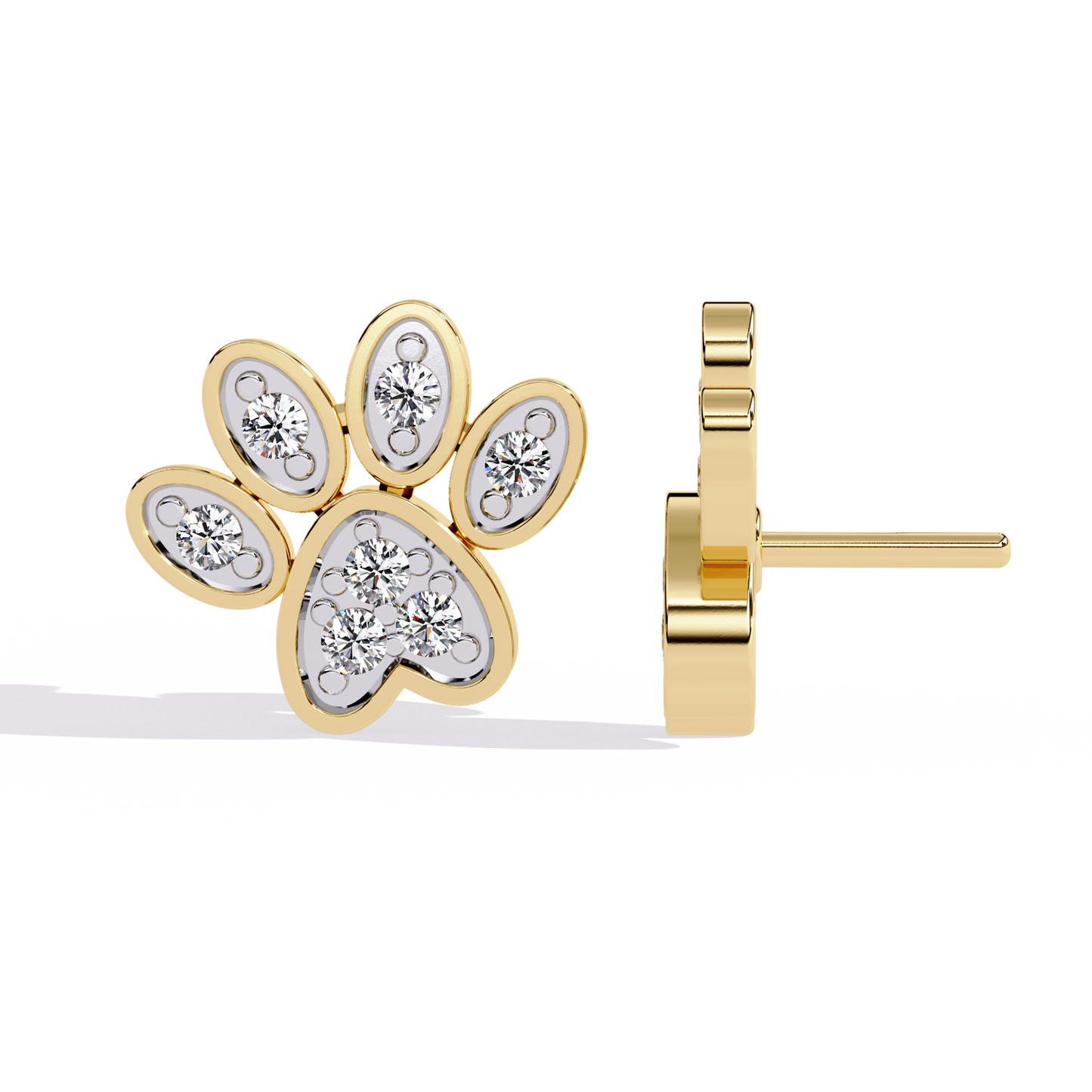 Paw Print – Lab Diamond Pet-Inspired Stud Earrings in 14K Gold