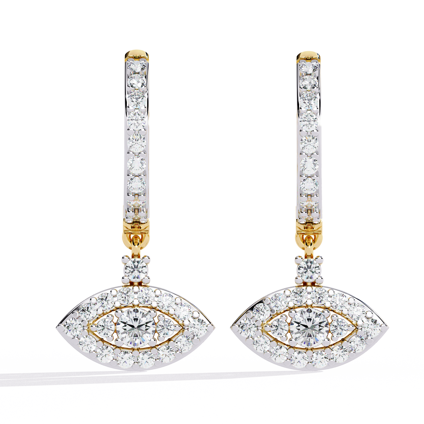 Marquise Drop – Diamond Evil Eye-Inspired Dangle Earrings in 14K Gold