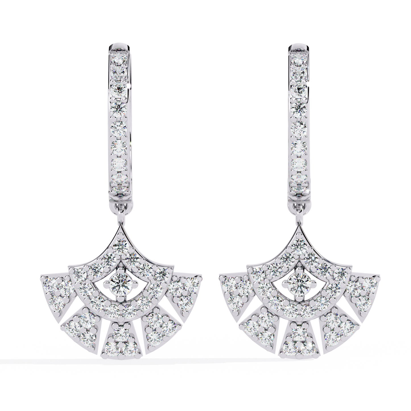Radiant Fan Drop – Lab Diamond Scalloped Earrings in 14K Gold