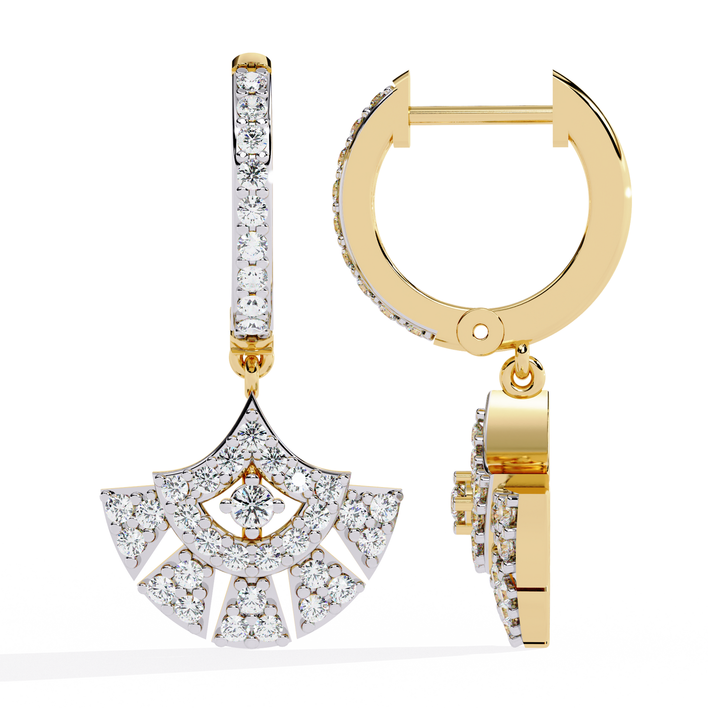 Radiant Fan Drop – Lab Diamond Scalloped Earrings in 14K Gold