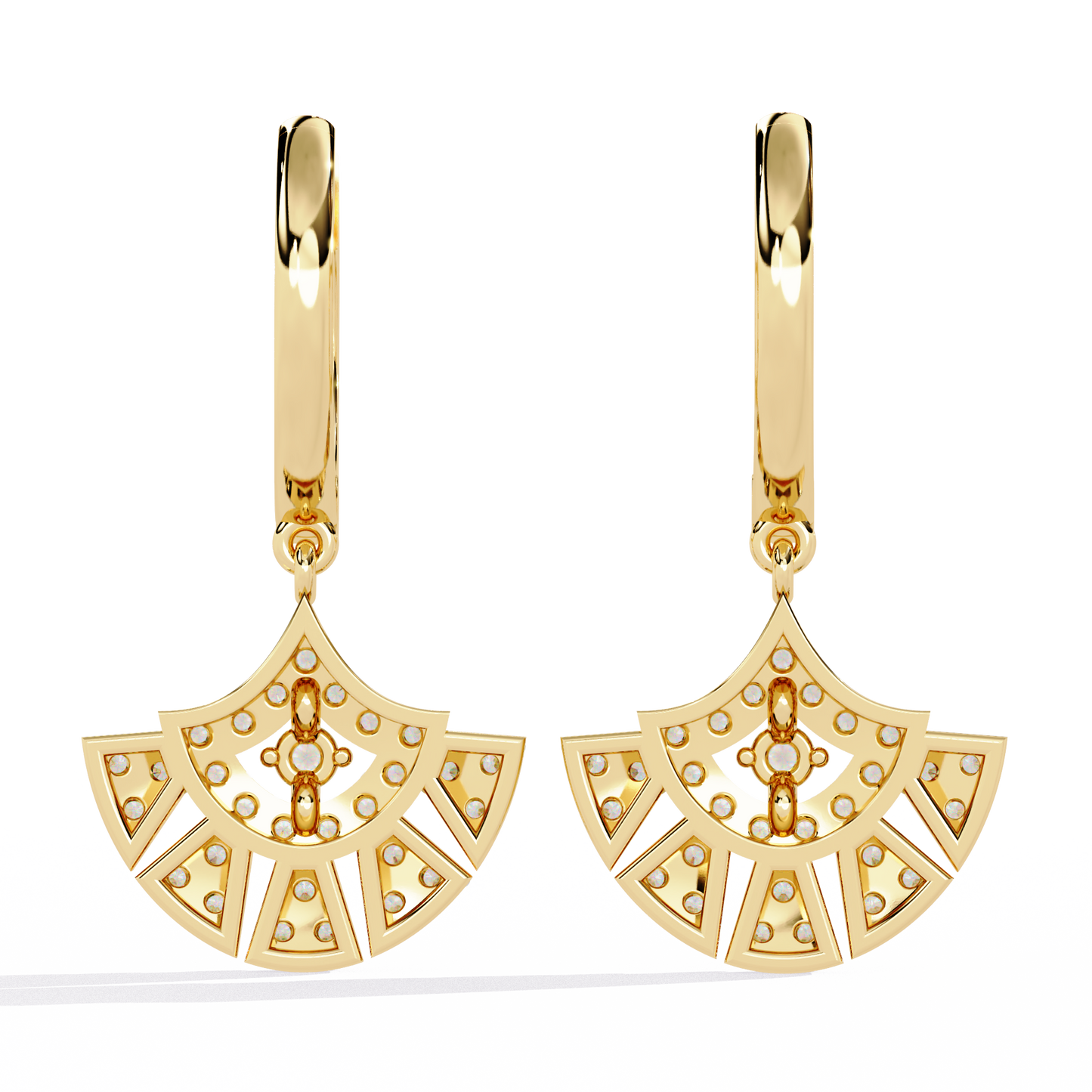 Radiant Fan Drop – Lab Diamond Scalloped Earrings in 14K Gold