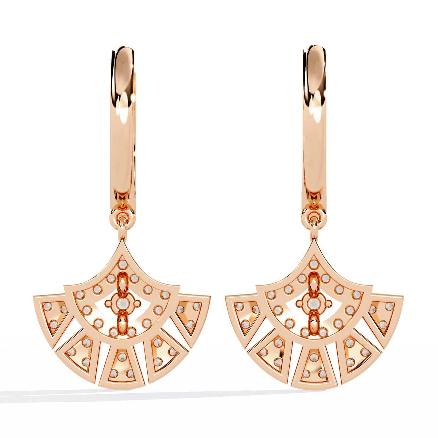 Radiant Fan Drop – Lab Diamond Scalloped Earrings in 14K Gold