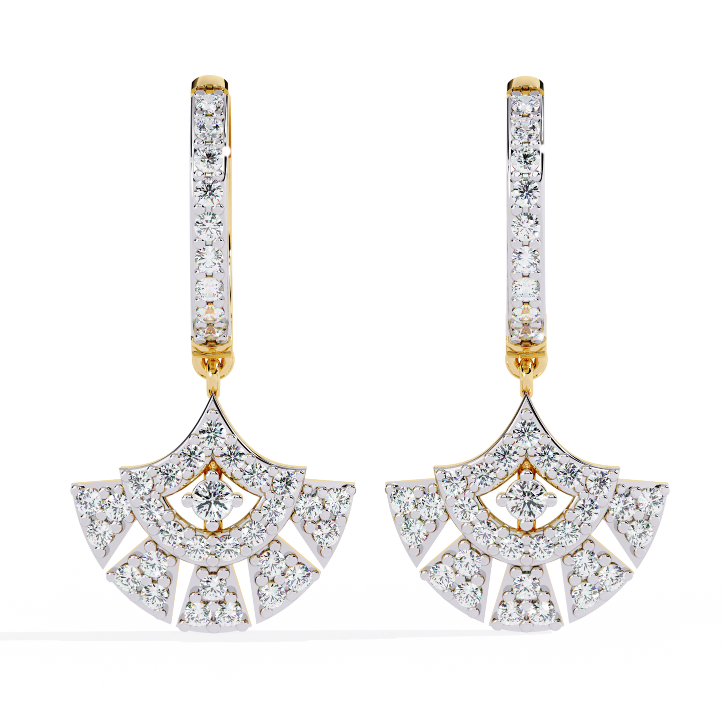 Radiant Fan Drop – Lab Diamond Scalloped Earrings in 14K Gold