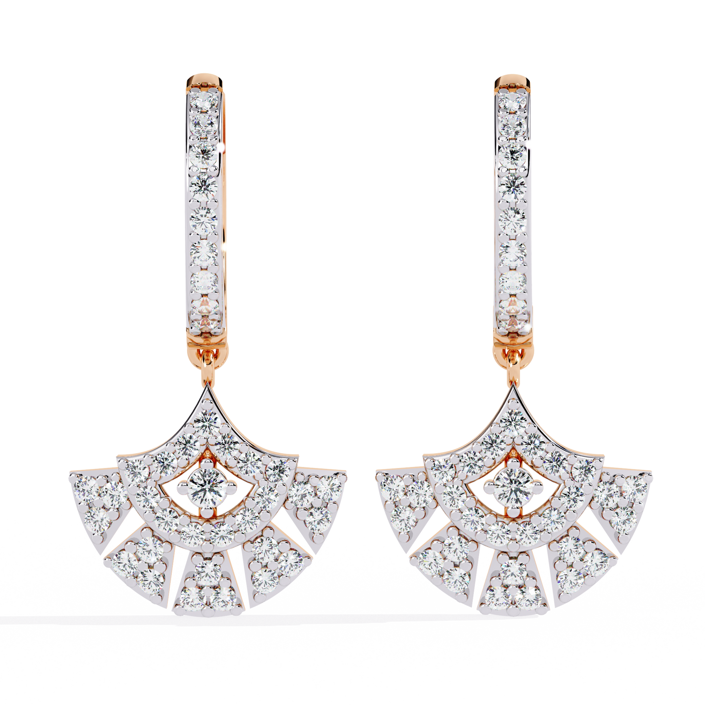 Radiant Fan Drop – Lab Diamond Scalloped Earrings in 14K Gold