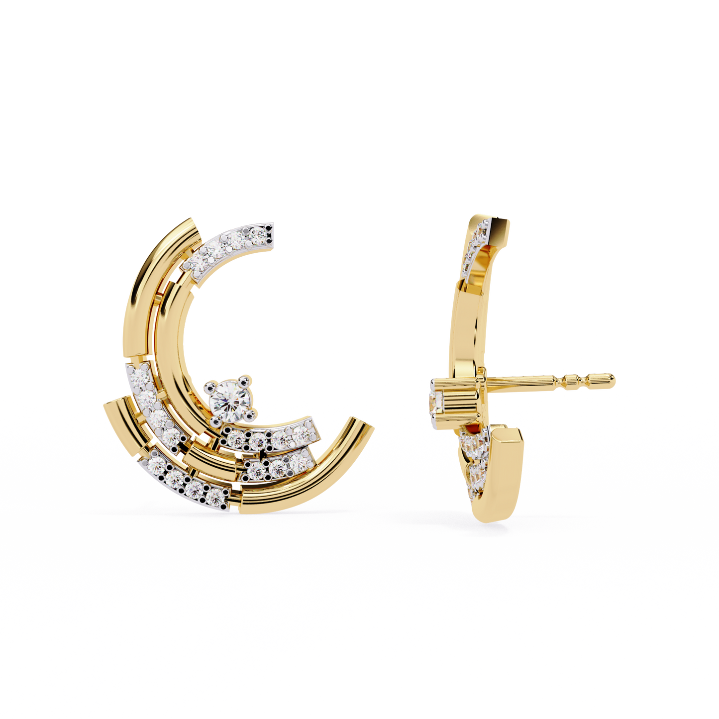 Luna Arc – Multi-Band Lab Diamond Stud Hoops in 14K Gold