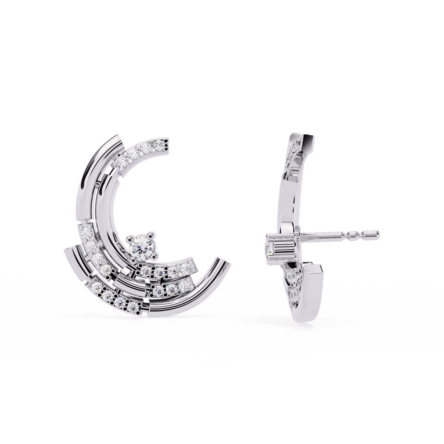 Luna Arc – Multi-Band Lab Diamond Stud Hoops in 14K Gold