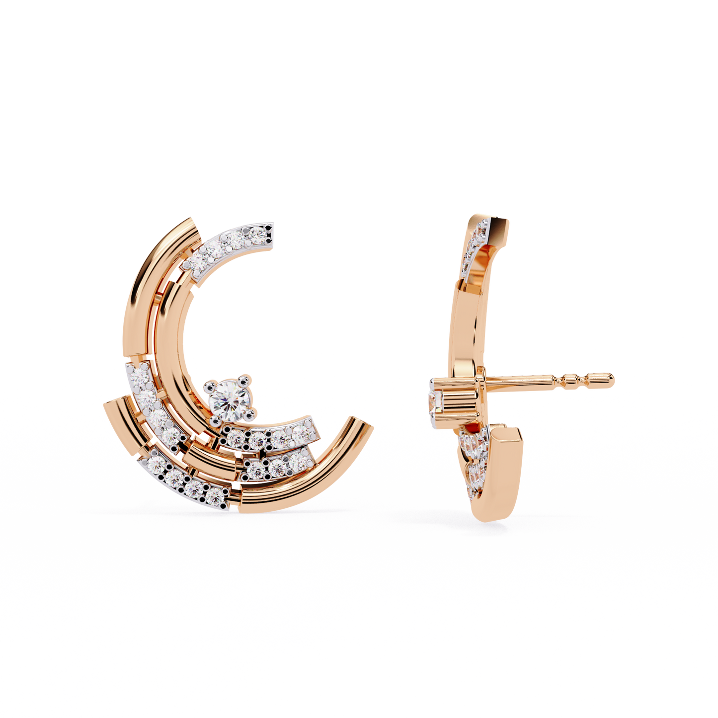 Luna Arc – Multi-Band Lab Diamond Stud Hoops in 14K Gold