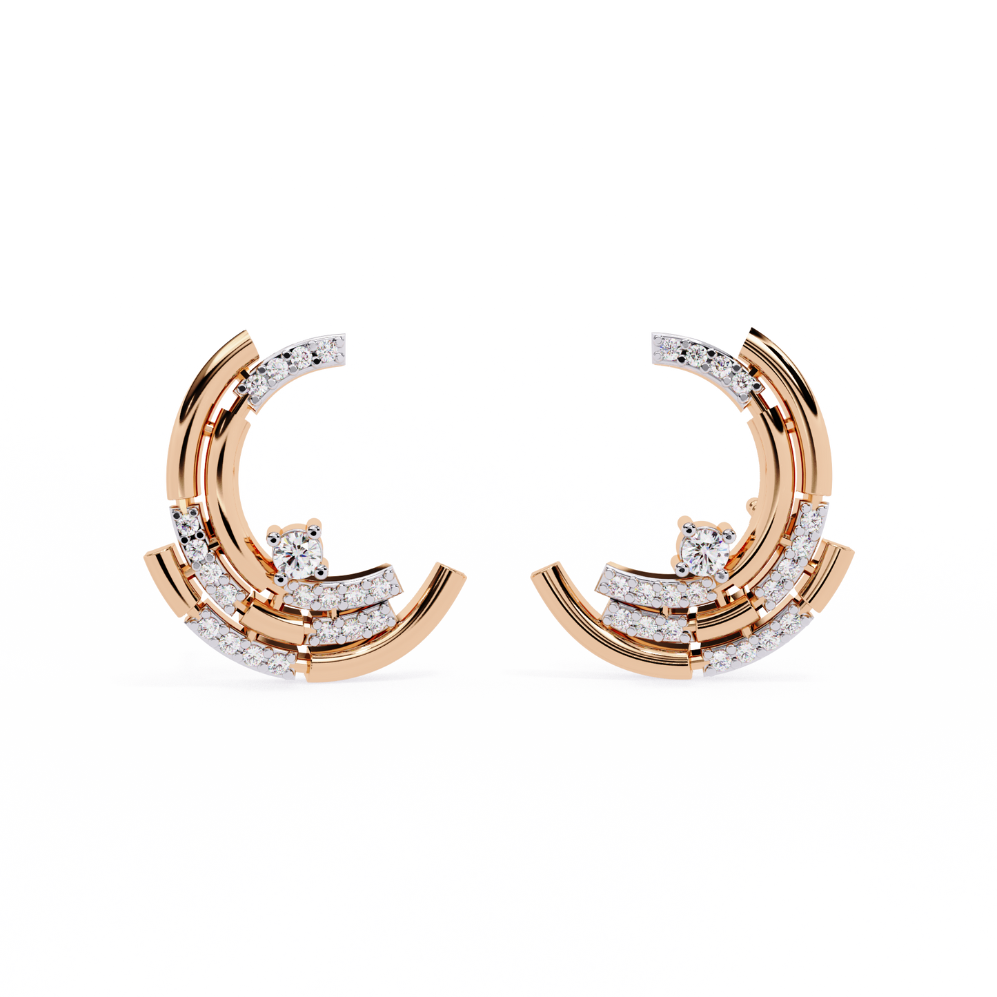 Luna Arc – Multi-Band Lab Diamond Stud Hoops in 14K Gold