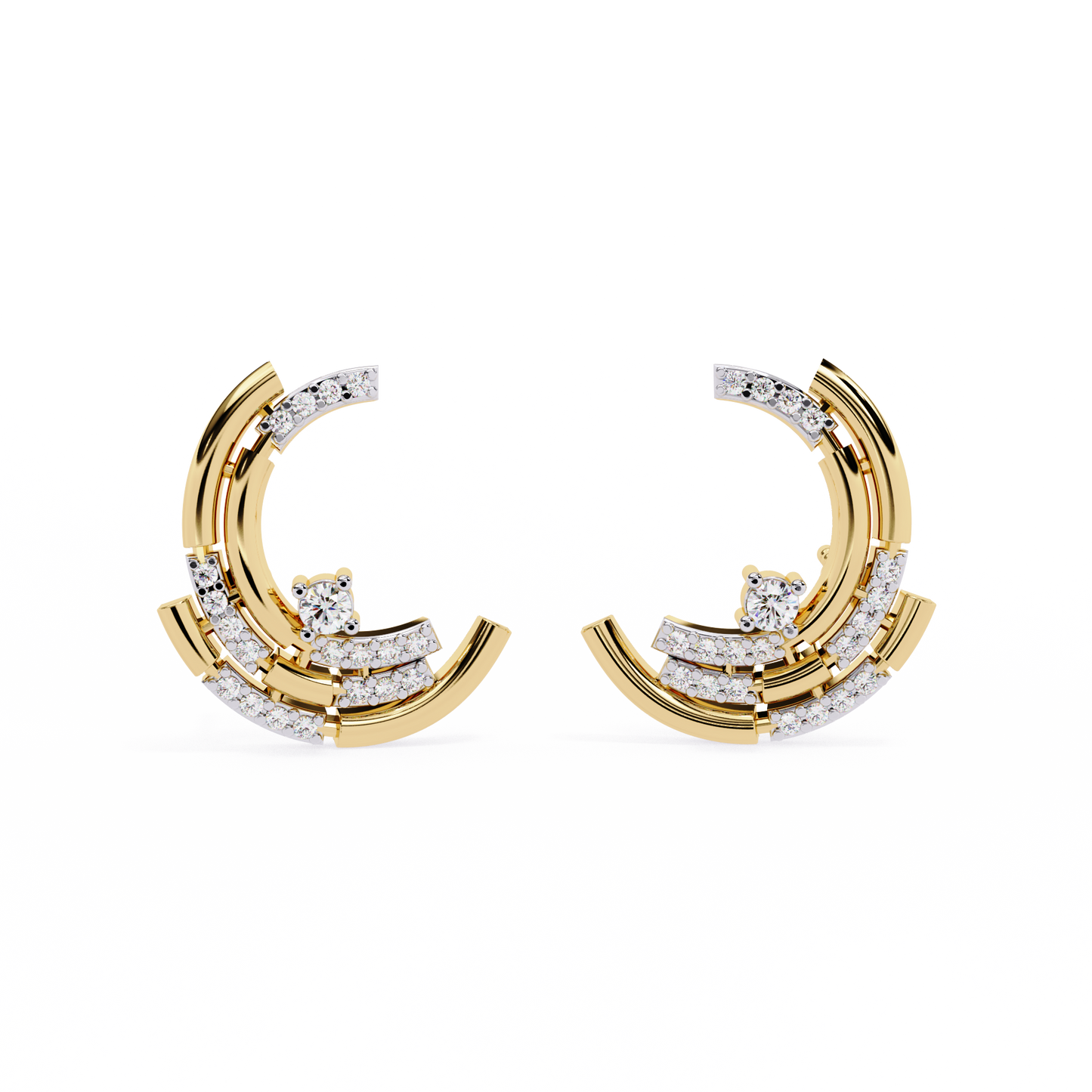 Luna Arc – Multi-Band Lab Diamond Stud Hoops in 14K Gold