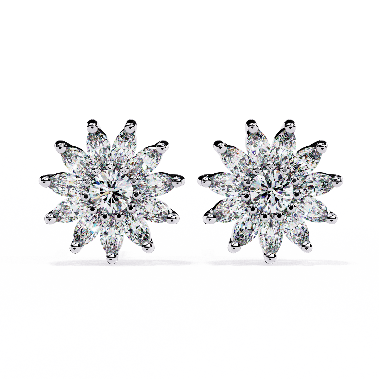 Daisy Marquise – Round & Marquise Lab Diamond Floral Stud Earrings in 14K Gold