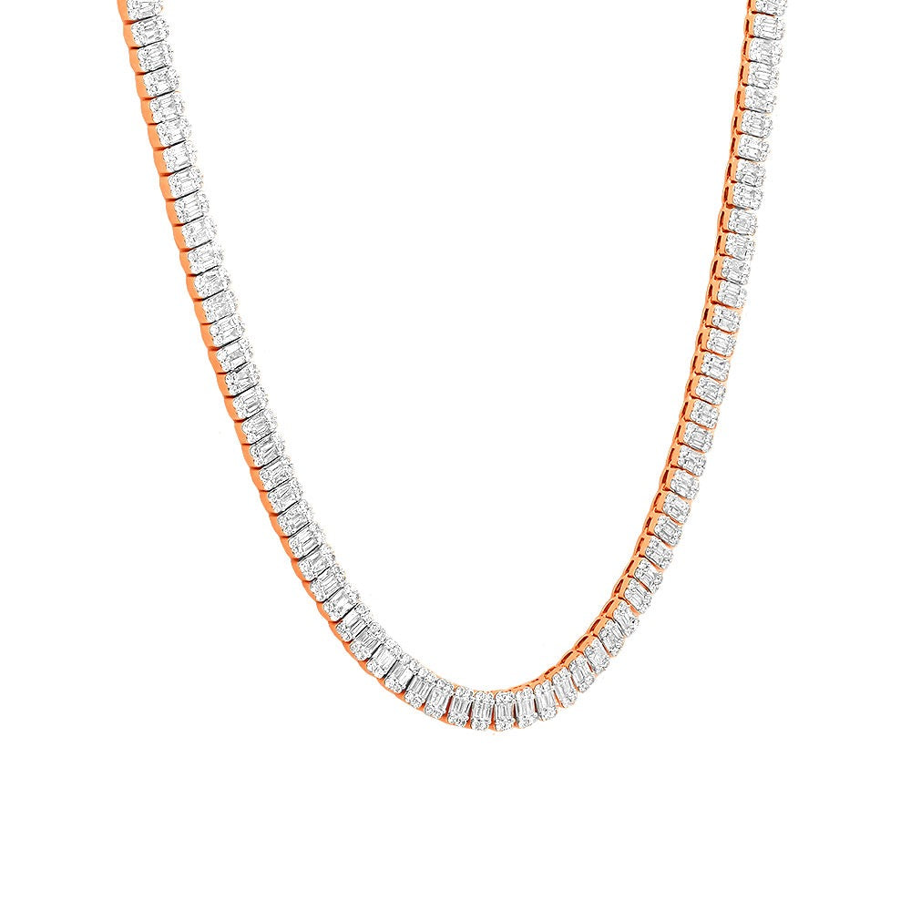 14K Yellow Gold Baguette Round Diamond Unisex Tennis Necklace 24.5ct