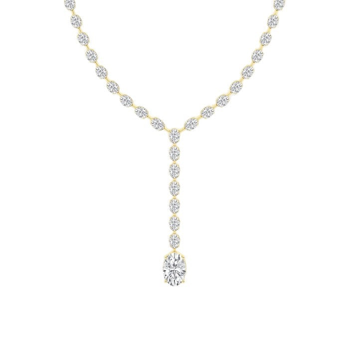 Women's Solid 14K Yellow Gold Oval Lab Grown Diamond Tennis Necklace Box Clasp VS