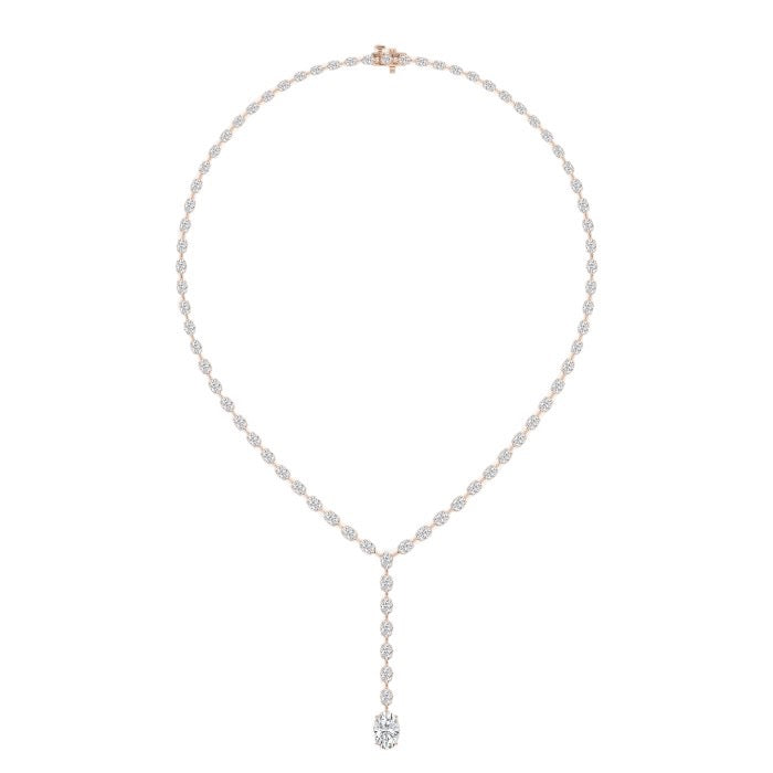 Women's Solid 14K Yellow Gold Oval Lab Grown Diamond Tennis Necklace Box Clasp VS