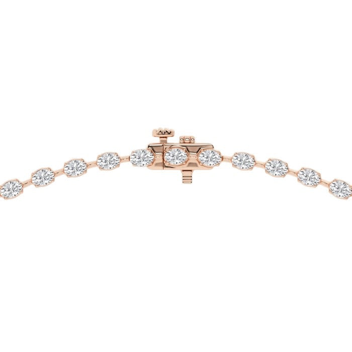 Women's Solid 14K Yellow Gold Oval Lab Grown Diamond Tennis Necklace Box Clasp VS
