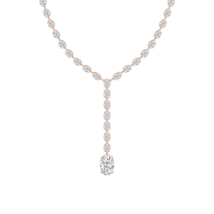 Women's Solid 14K Yellow Gold Oval Lab Grown Diamond Tennis Necklace Box Clasp VS