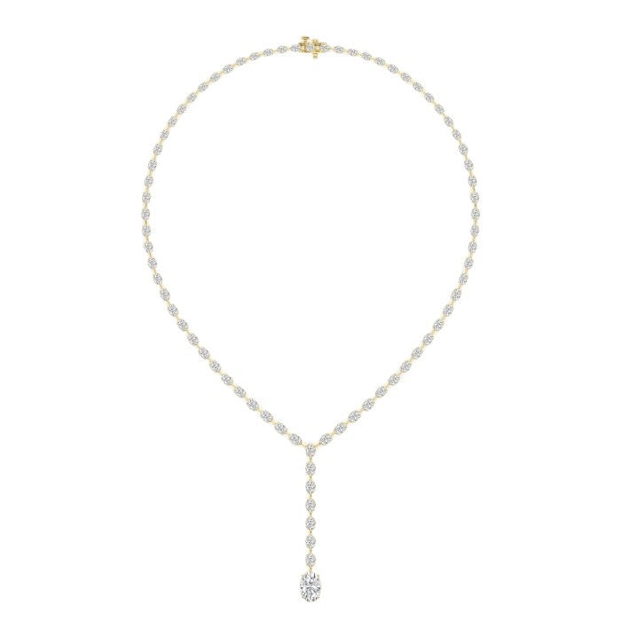 Women's Solid 14K Yellow Gold Oval Lab Grown Diamond Tennis Necklace Box Clasp VS
