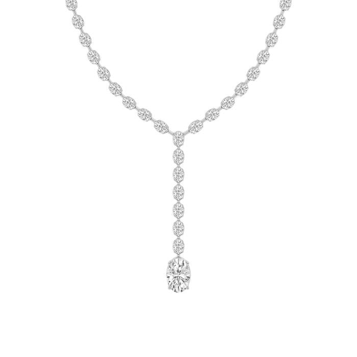 Women's Solid 14K Yellow Gold Oval Lab Grown Diamond Tennis Necklace Box Clasp VS