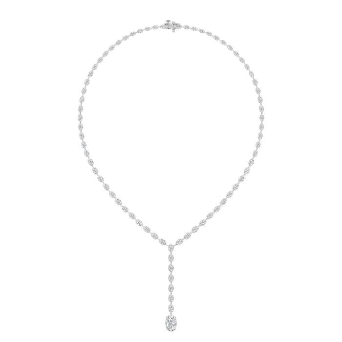 Women's Solid 14K Yellow Gold Oval Lab Grown Diamond Tennis Necklace Box Clasp VS
