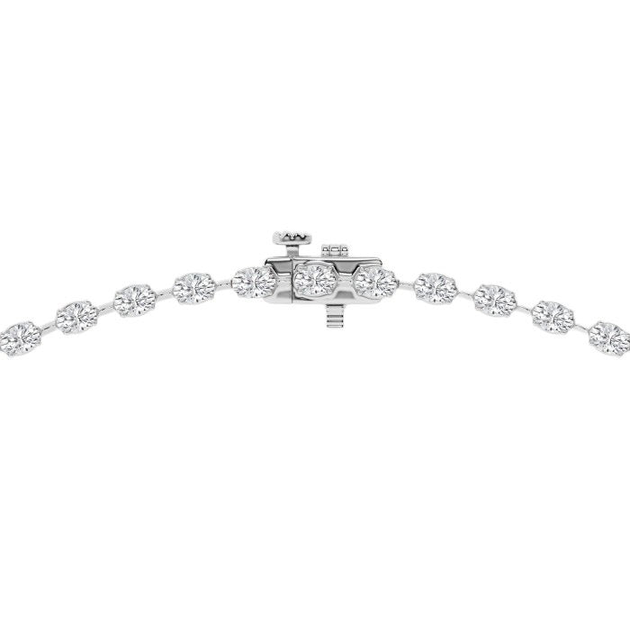 Women's Solid 14K Yellow Gold Oval Lab Grown Diamond Tennis Necklace Box Clasp VS