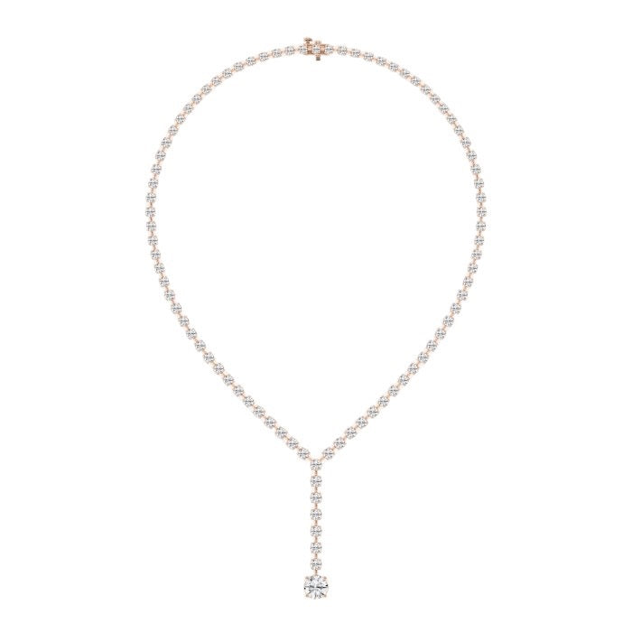 Women's Solid 14K White Gold Round Lab Grown Diamond Tennis Necklace Box Clasp VS