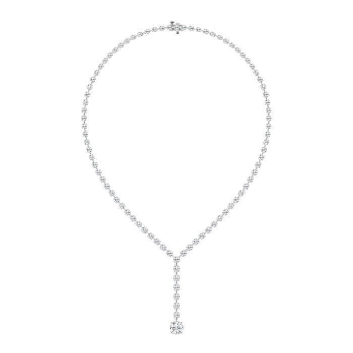Women's Solid 14K White Gold Round Lab Grown Diamond Tennis Necklace Box Clasp VS