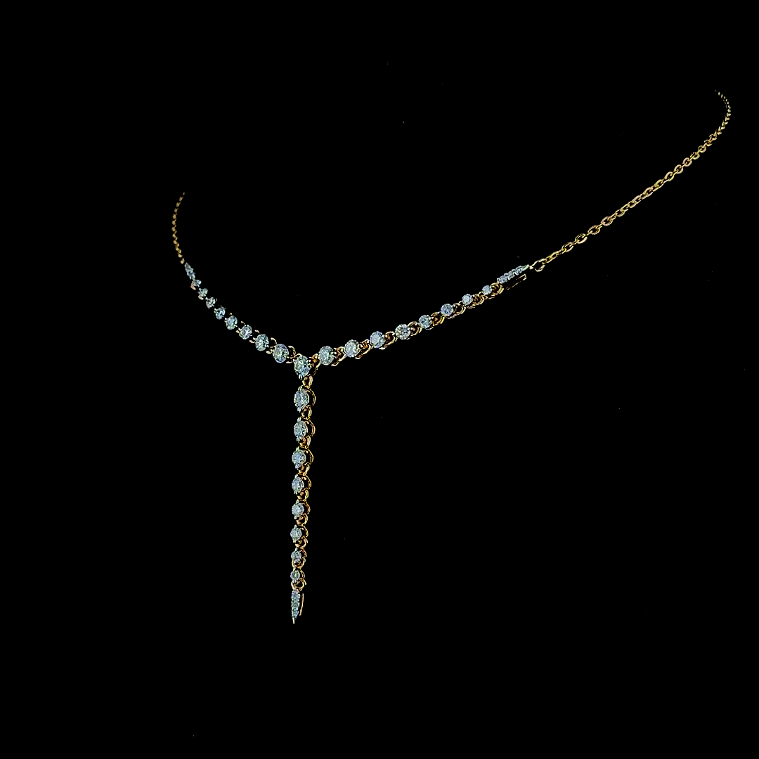 Tapered V Diamond Necklace in 14K Yellow Gold