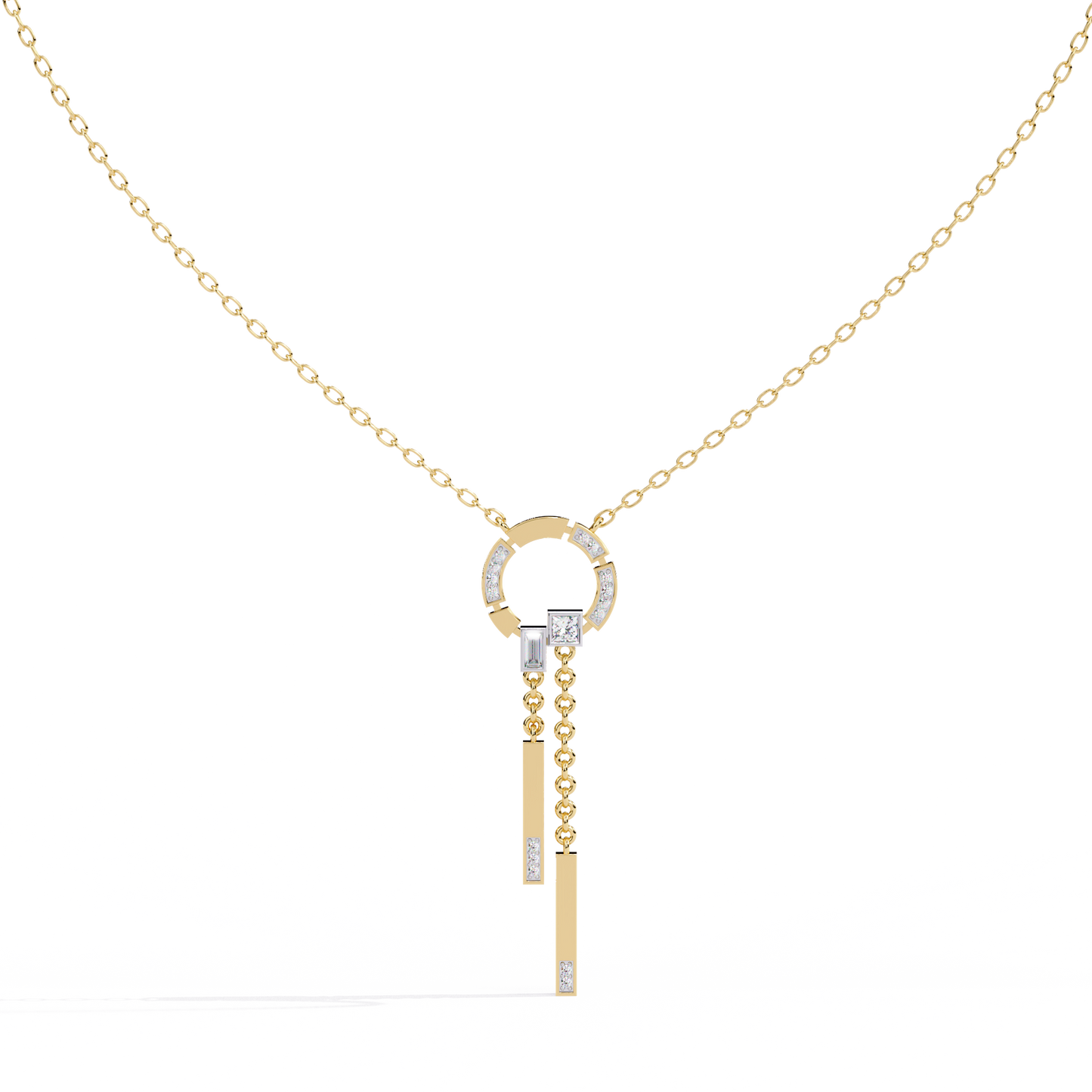 Orbit Tassel – Geometric Circle Drop Pendant in 14K Gold
