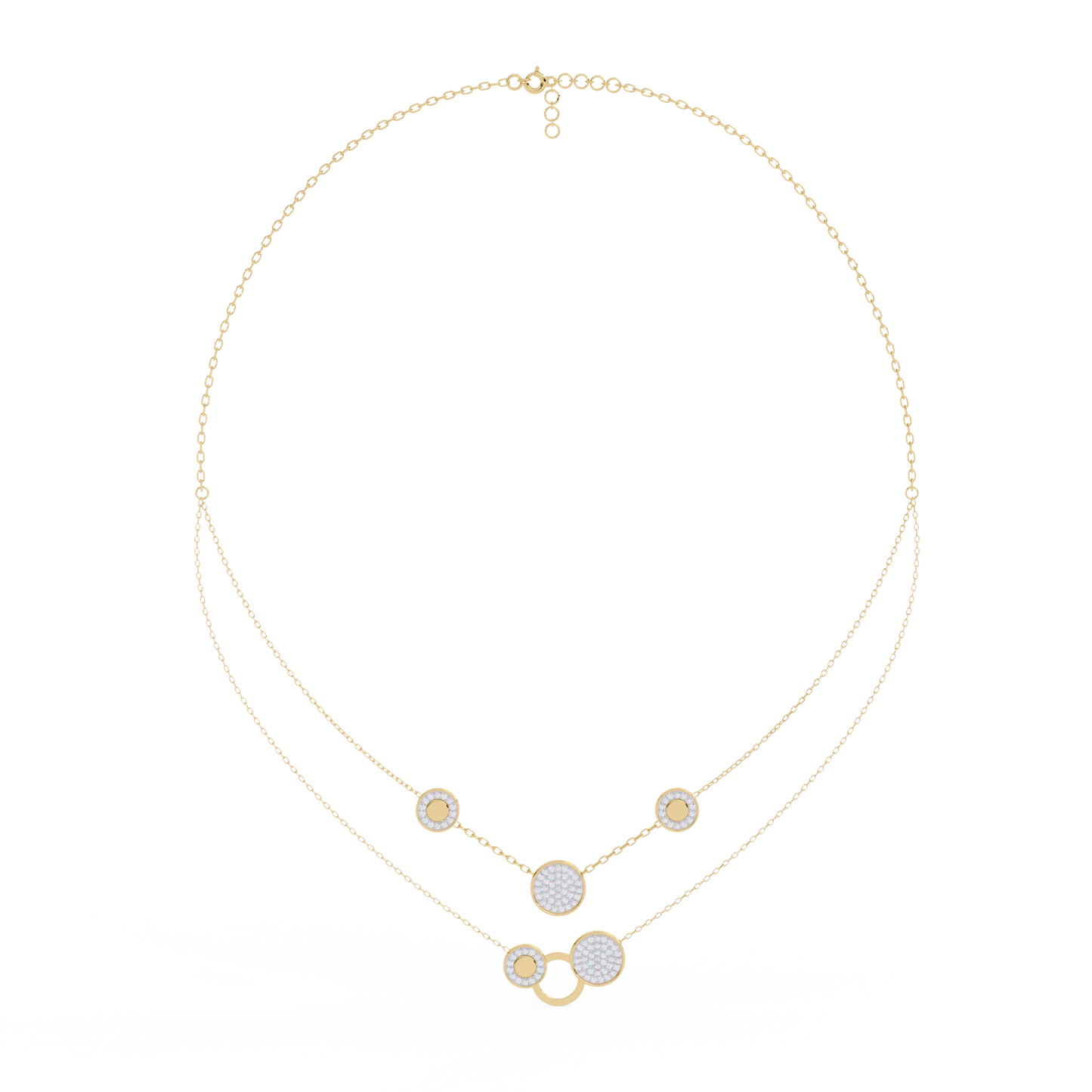 Celestial Medallion – Diamond Dual-Strand Necklace in 14K Gold