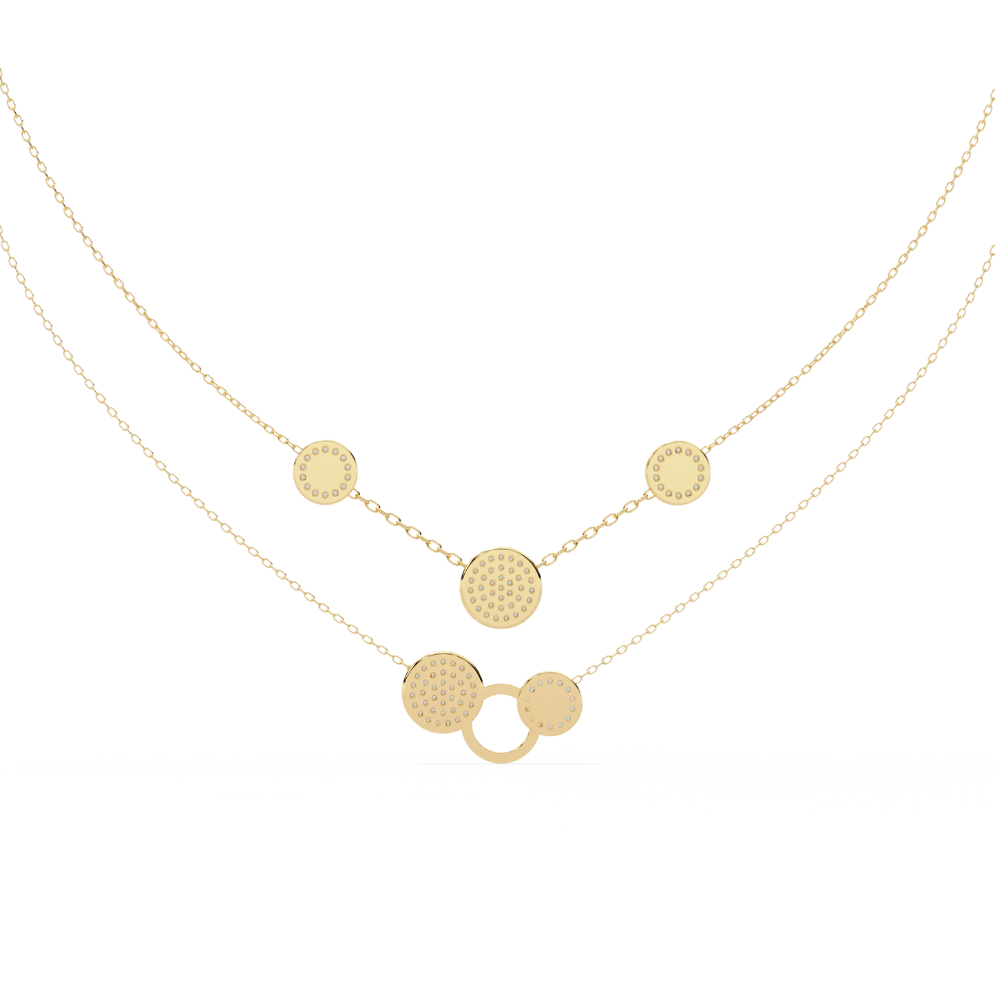 Celestial Medallion – Diamond Dual-Strand Necklace in 14K Gold