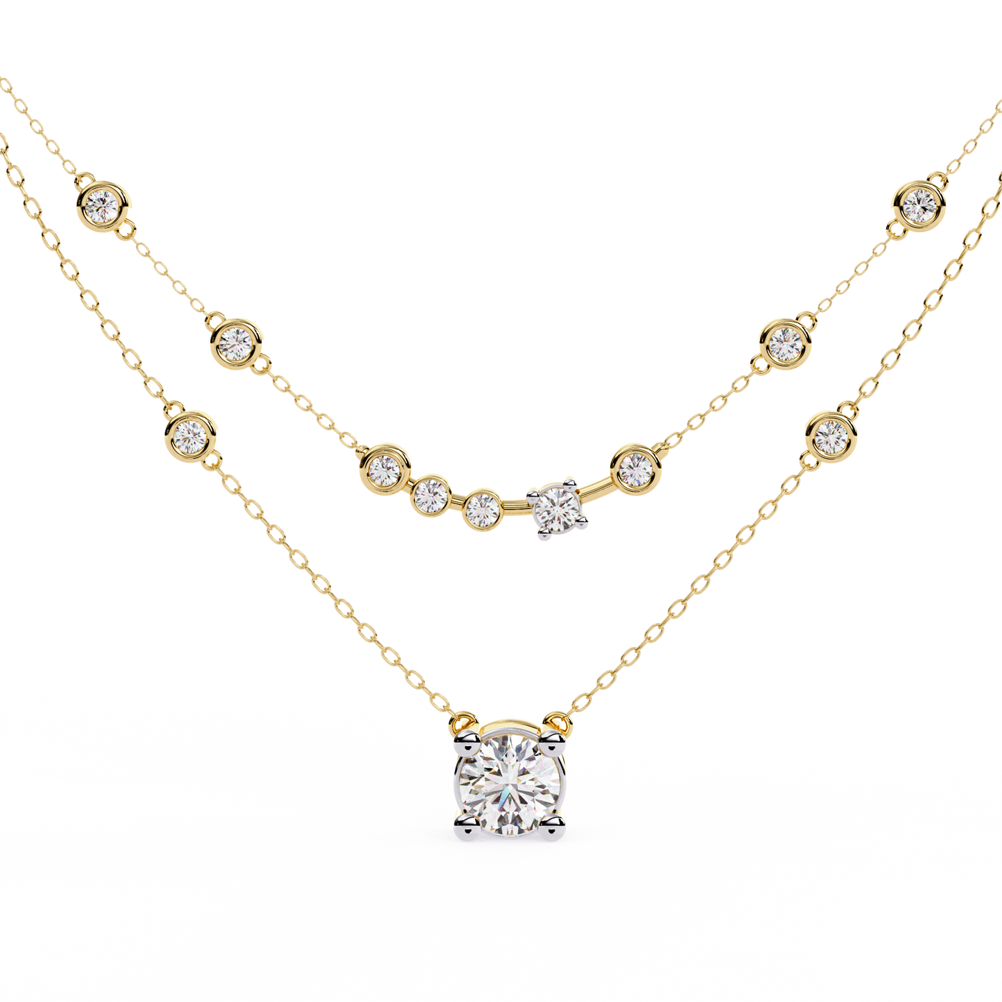 Radiant Drape – Diamond Bezel Necklace in 14K Gold