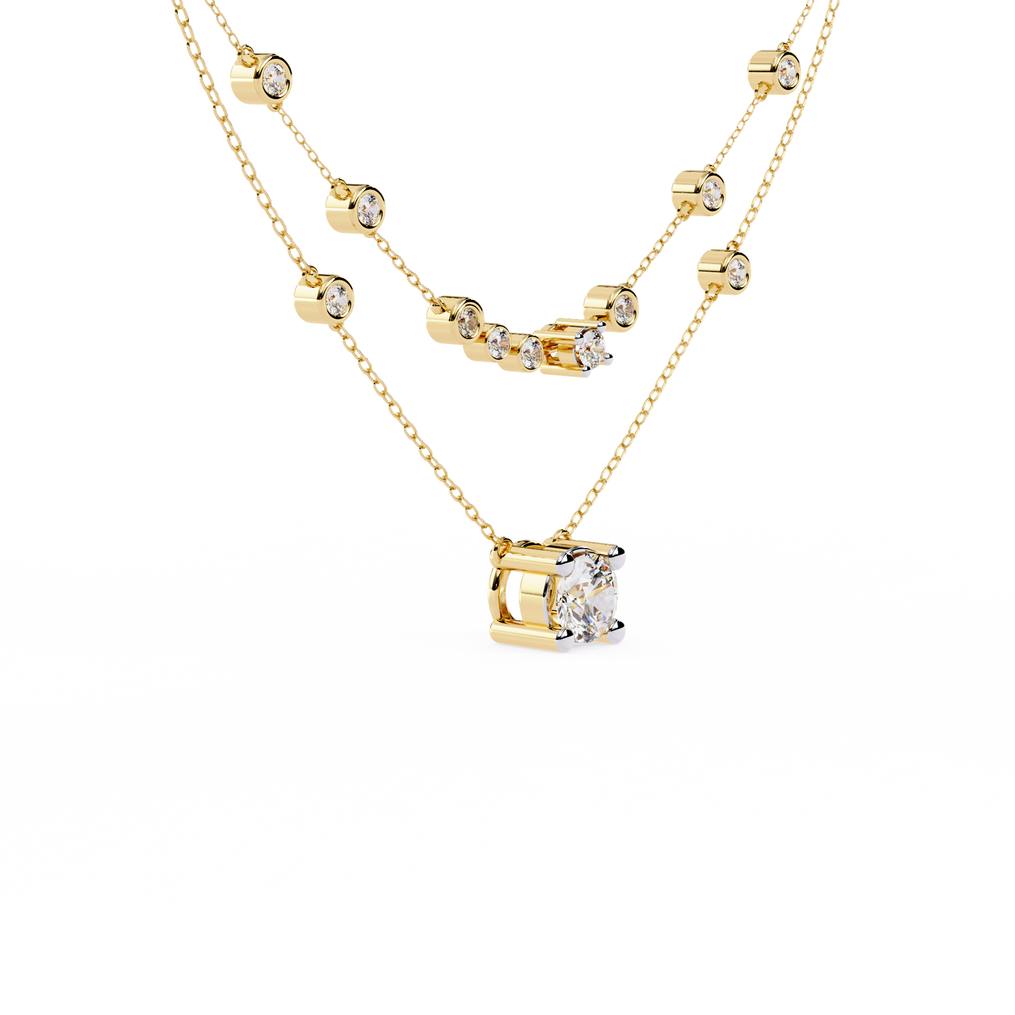 Radiant Drape – Diamond Bezel Necklace in 14K Gold