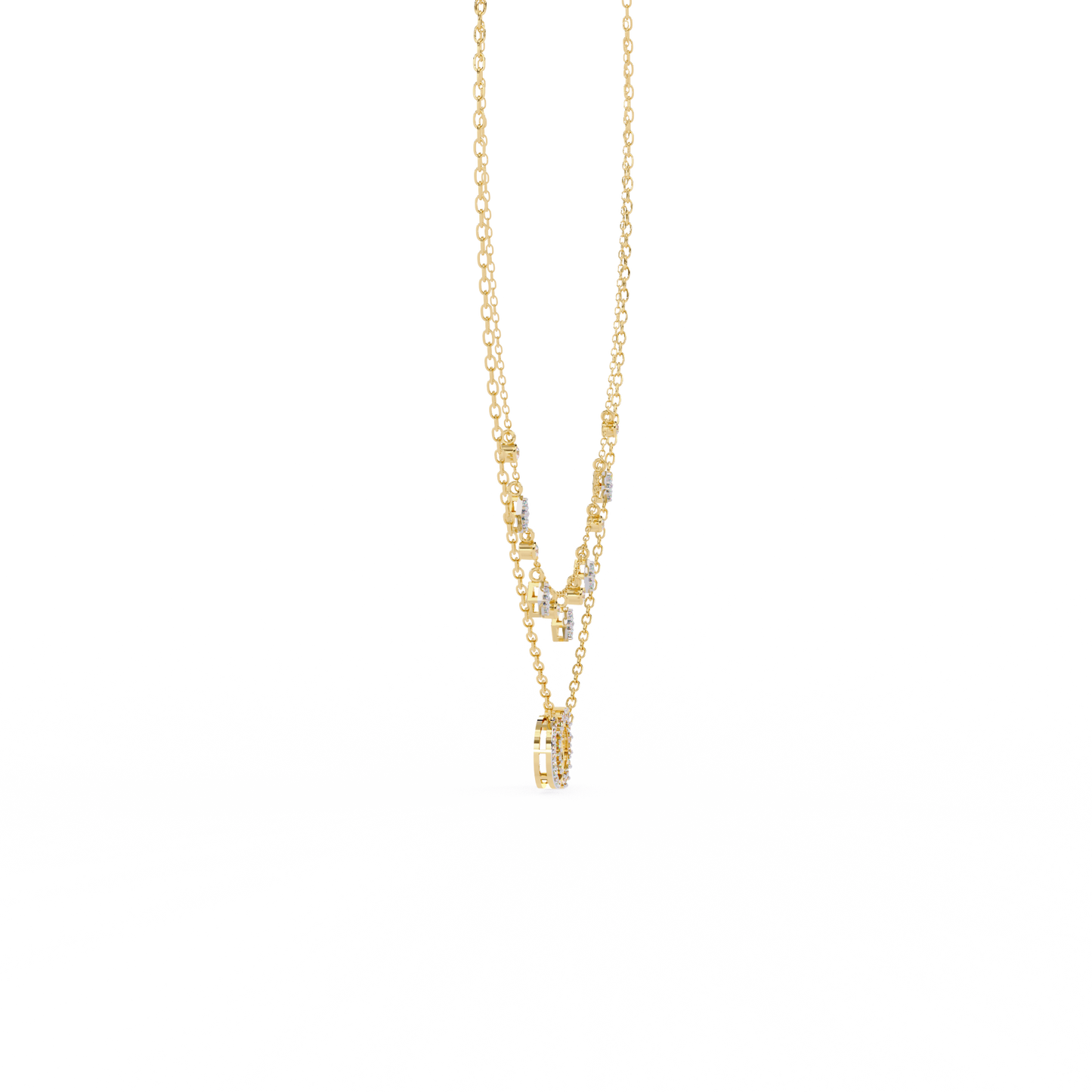 Lunar Link – Dual Charm Diamond Necklace in 14K Gold