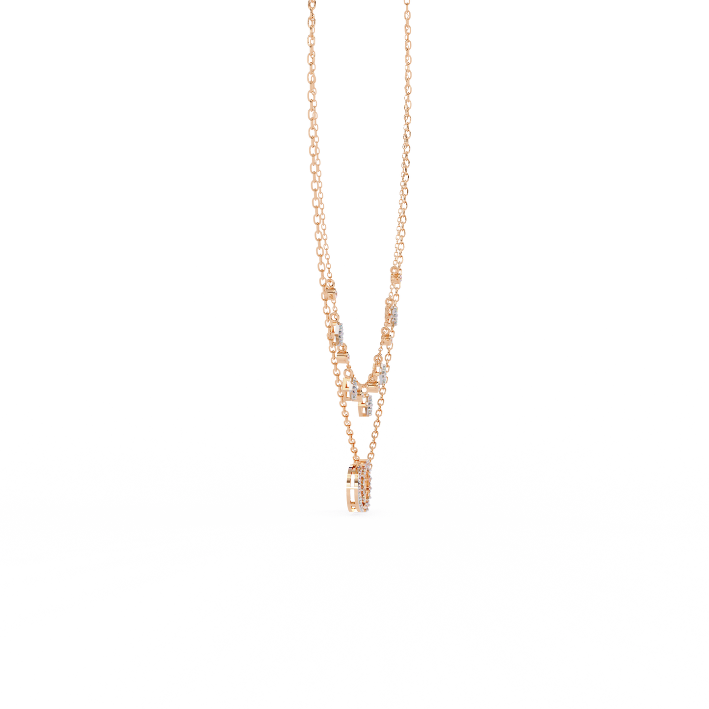 Lunar Link – Dual Charm Diamond Necklace in 14K Gold